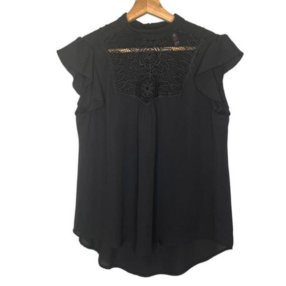 Black Chiffon Blouse With Crochet At Front - Picture 1 of 9